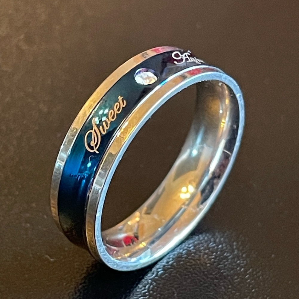 6mm blue silver CZ men ring